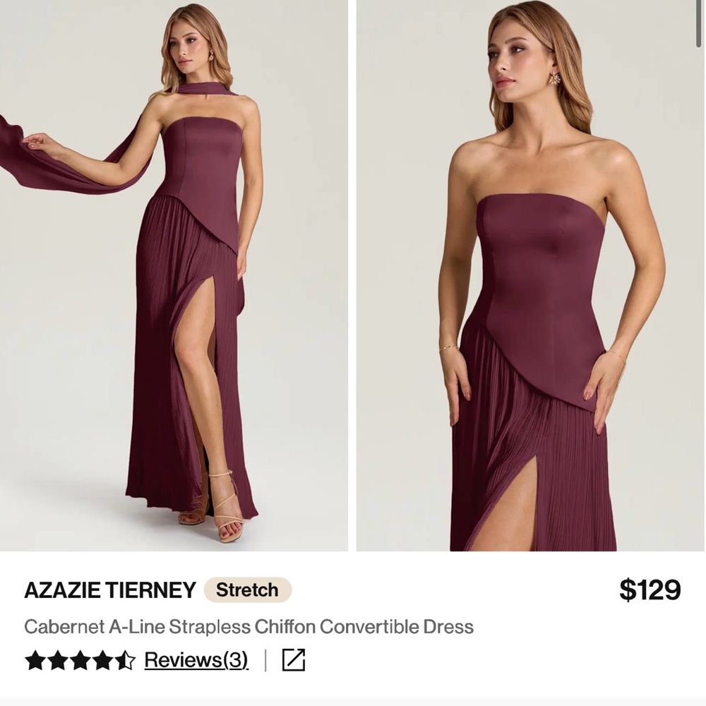 Azazie Strapless Cabernet Chiffon Dress